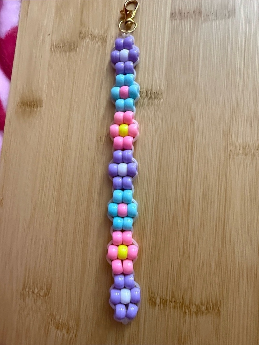 Kids Floral Bead Bracelet in Pastel Pink, Purple & Blue